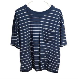 Time and Tru Men's Navy and White Striped Tee